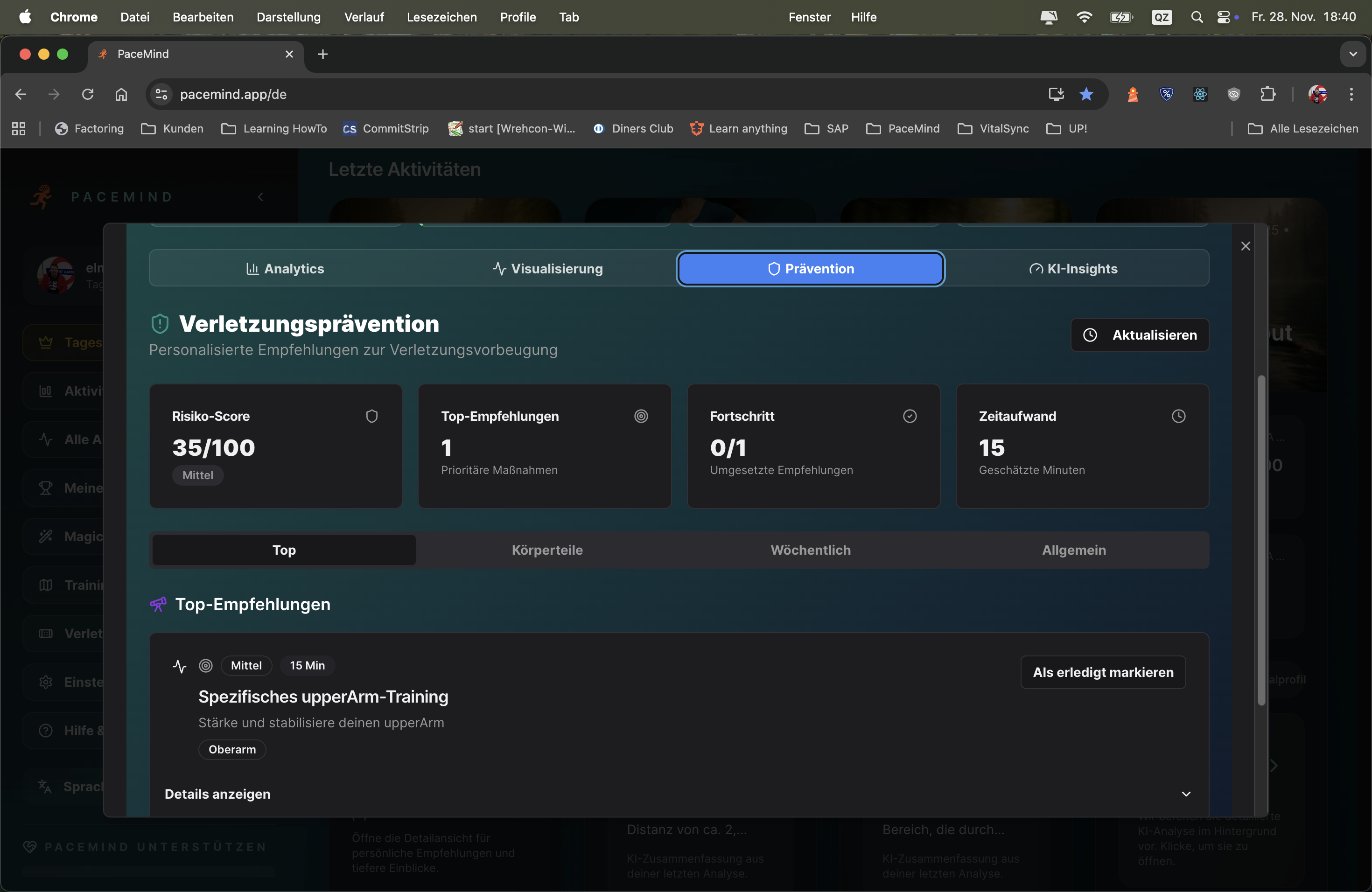Verletzungs-Dialog zum einfachen Erfassen von Schmerzen und Beschwerden